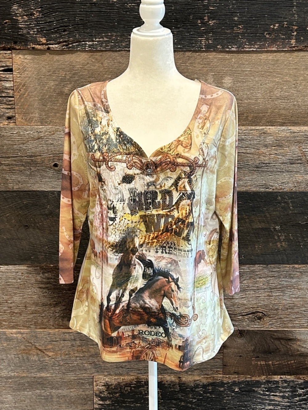 Live and let Live Rodeo Print Embellished Top  XL